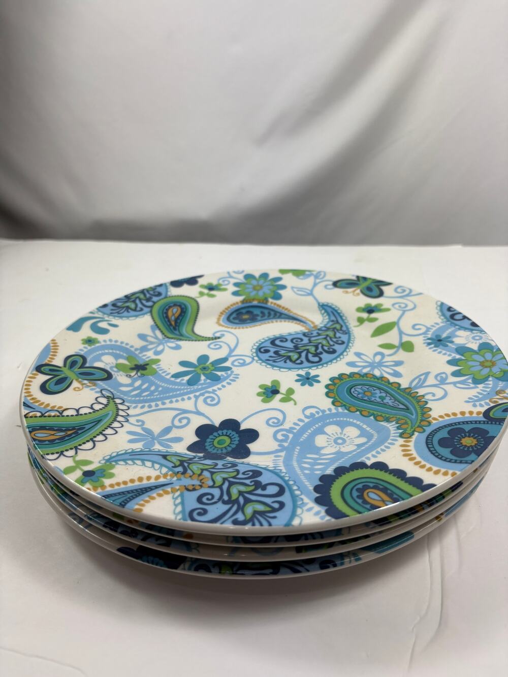 Royal Norfolk Blue Green Paisley Dinner Plate Set of 4